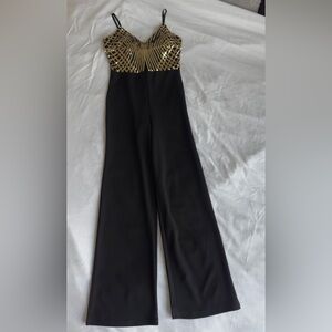 Haute Monde Black Jumpsuit with Gold Sequins